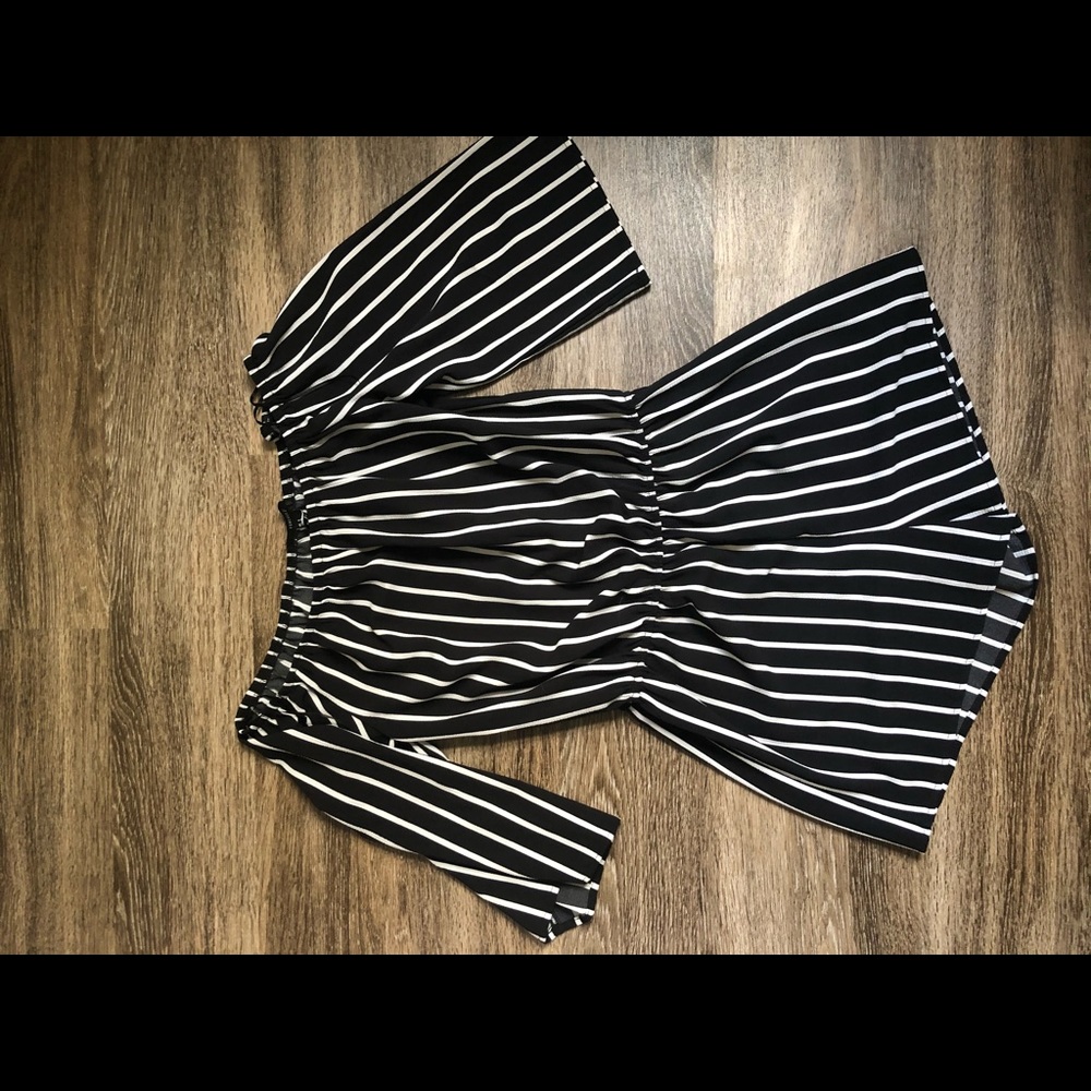 Black&white striped off the shoulder romper
